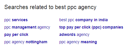 PPC Keyword research - scroll to the bottom of the results page