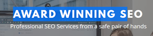 The header of the SEO services page with the text ‘award winning SEO’ highlighted