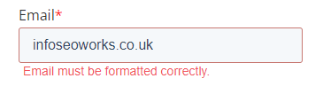 The email field on a contact form with the error message: ‘email must be formatted correctly’
