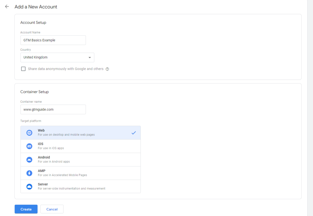 How to set up Google Tag Manager (step 2 screenshot)
