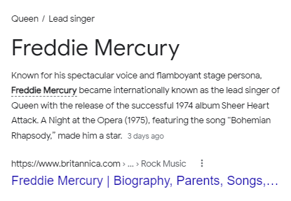 Screenshot of 'Freddie Mercury' entity