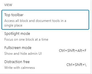 Screenshot of block options