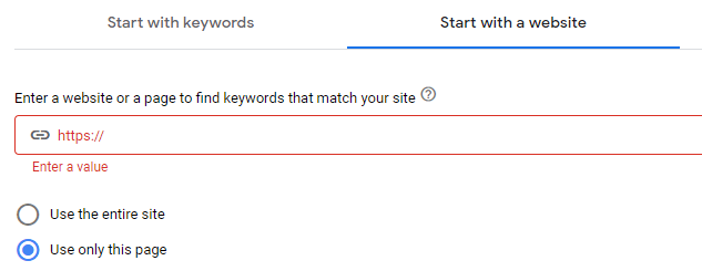 Search feature on Google Keyword Planner