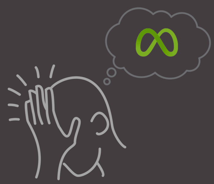 A graphic of a person with head in hands thinking about meta ads